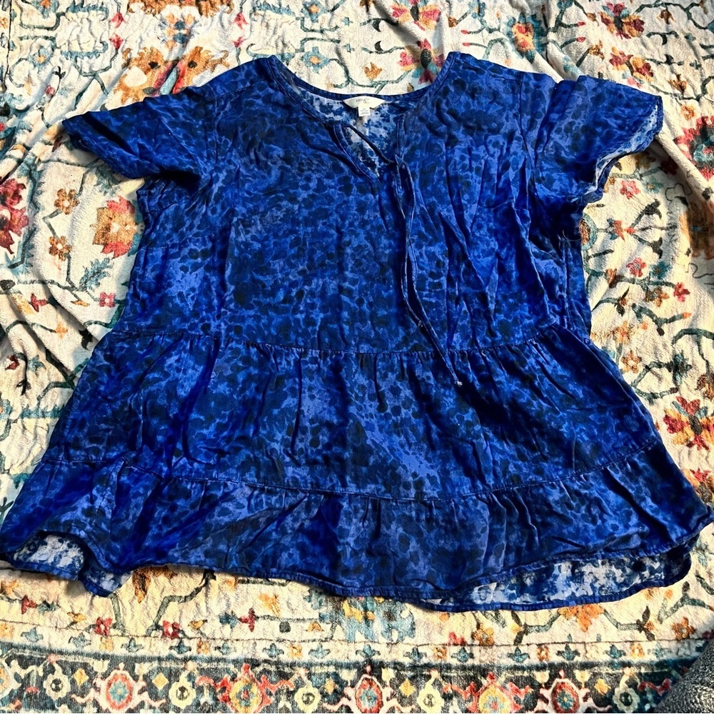 Terra & Sky Vibrant Blue Blouse Plus Size 1X 100% Cotton